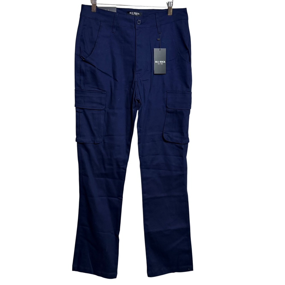 Blu Rock New York Mens Size 30 Navy Blue Cotton Stretch Cargo Pants Straight Leg